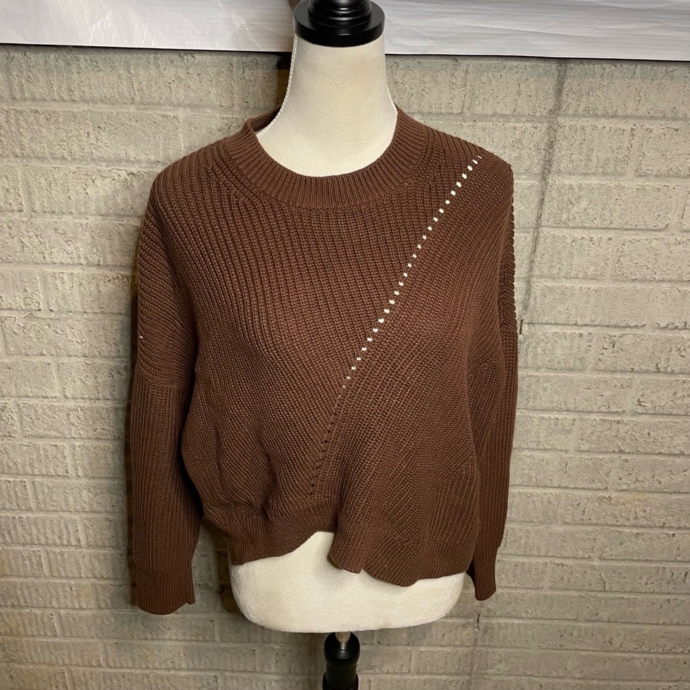 525 Brown Cropped Knit Long Sleeve Pullover Sweater Size Small